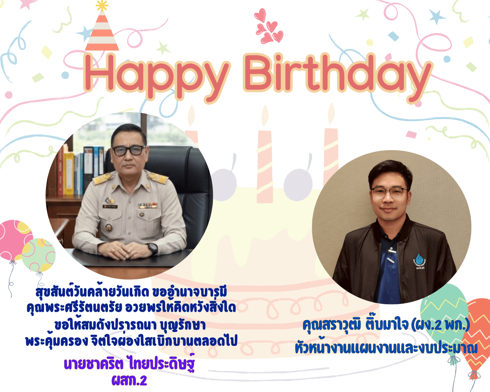 สุขสันต์วันเกิดคุณสราวุฒิ ติ๊บมาใจ หัวหน้างานแผนงานและงบประมาณ